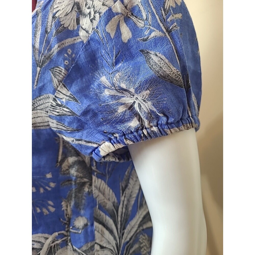 J Crew Blue White Floal Tropical Cap Sleeve Key Whole Back Round Neck Top Small - Picture 4 of 8